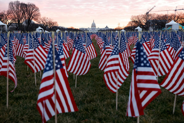 Thousands of U.S. flags are seen at the National Mall as part of a memorial paying tribute to people across the country who have died from the coronavirus, near the U.S. Capitol ahead of President-elect Joe Biden's inauguration, in Washington, January 18, 