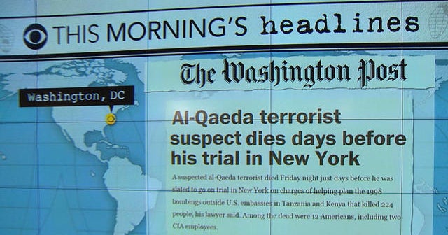 Headlines: Suspected Al-Qaeda terrorist dies days before testimony