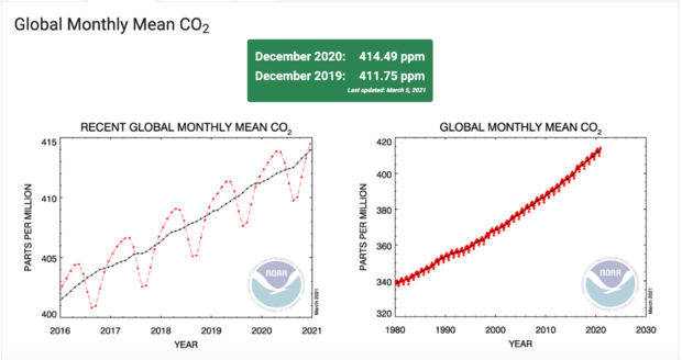 Carbon dioxide levels are higher than they've been at any point in the last 3.6 million years