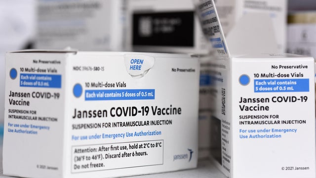 Johnson & Johnson COVID-19 vaccine boxes are seen at a
