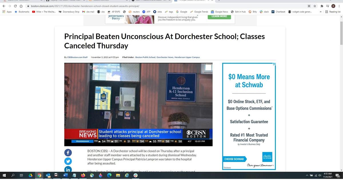 Principal knocked unconscious, allegedly by student, and another staffer attacked in Boston school