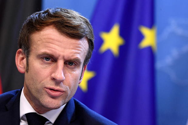 FILE PHOTO: French President Emmanuel Macron speaks at a news conference  in Brussels 