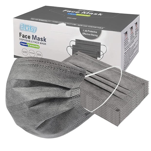 Biwisy 50 Pcs Disposable Face Masks Comfortable Mask 4-Layer Grey Masks 