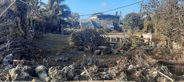 Damaged buildings following volcanic eruption and tsunami, in Nuku'alofa 