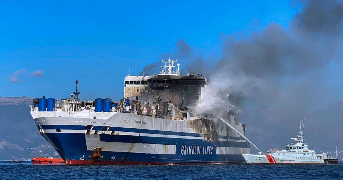 Rescuers search for 12 missing people as ferry burns off the coast of Greece