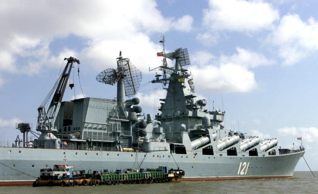  A Russian rocket  cruiser "Moskva" is anchored adjacent   Mumbai 