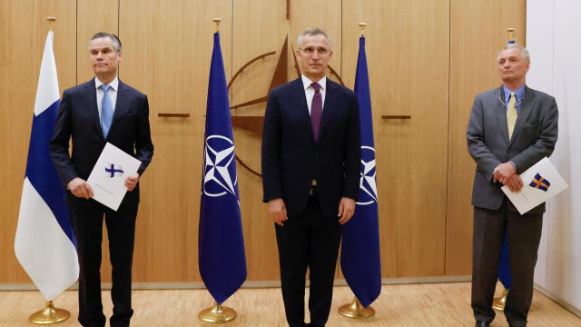 NATO holds ceremony to mark Sweden's and Finland's application for membership in Brussels 