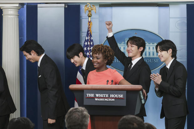 K-Pop Group BTS Joins White House Press Secretary Jean-Pierre At Daily Briefing 